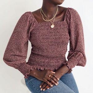 NWT Madewell Lucie Bubble-Sleeve Smocked Top In Cottage Garden